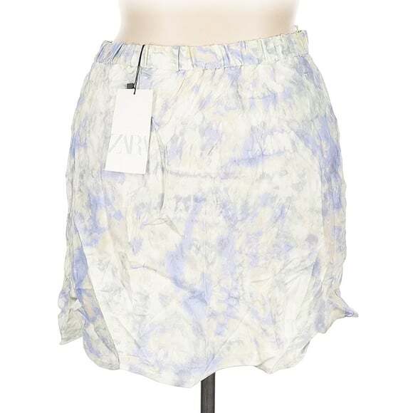 Zara Tie Dye Print Satin Mini Skirt purple Watercolor Marble print New - Picture 2 of 5